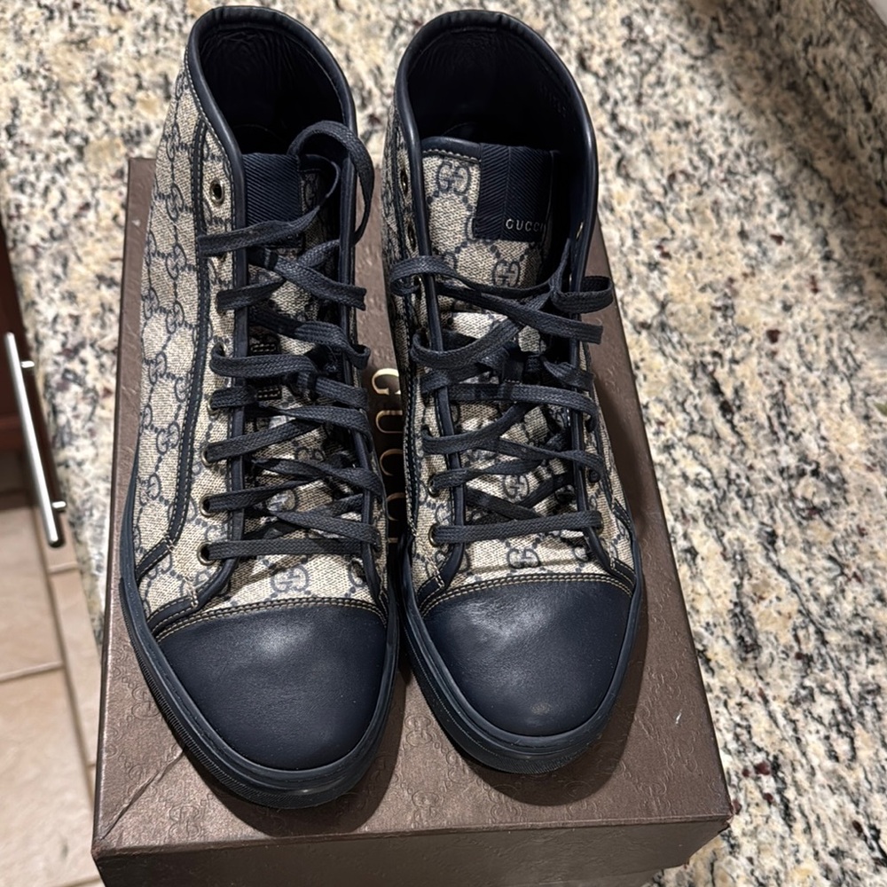 Gucci Monogram High-Top Sneakers in Black and Cream